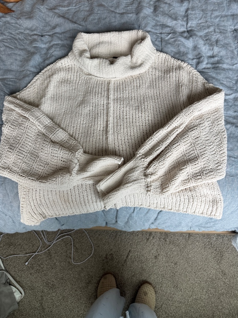 Free People Cream Cowl Neck Chunky Knit Sweater
